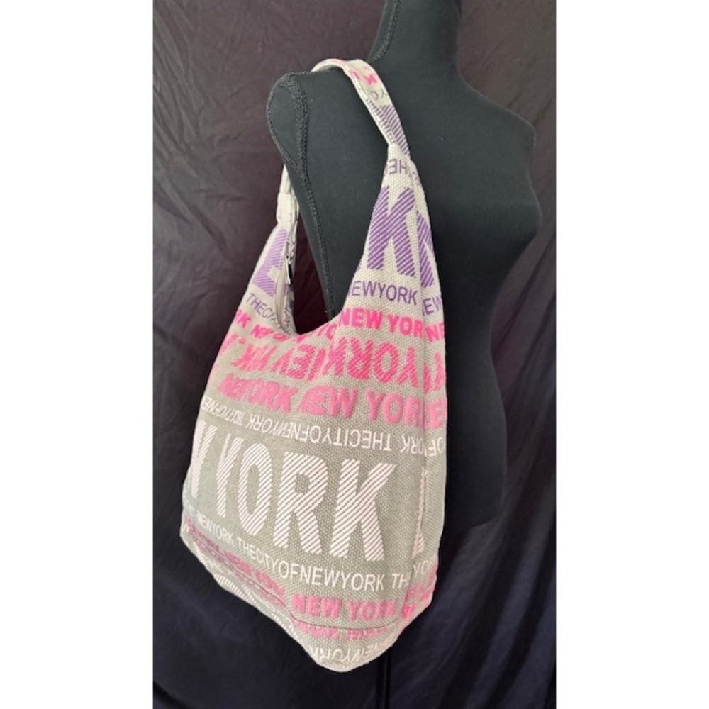 Robin Ruth New York City Canvas Hobo Bag Pink Purple Gray Souvenir Shoulder Bag